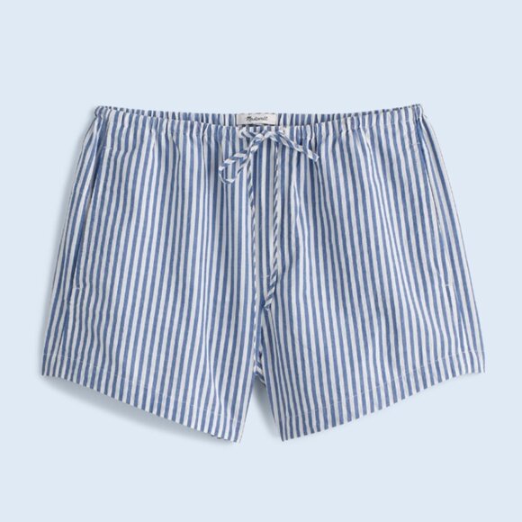 Madewell Pants - Madewell 100% Cotton Drawstring Pull On Shorts Blue Stripe Size Large EUC